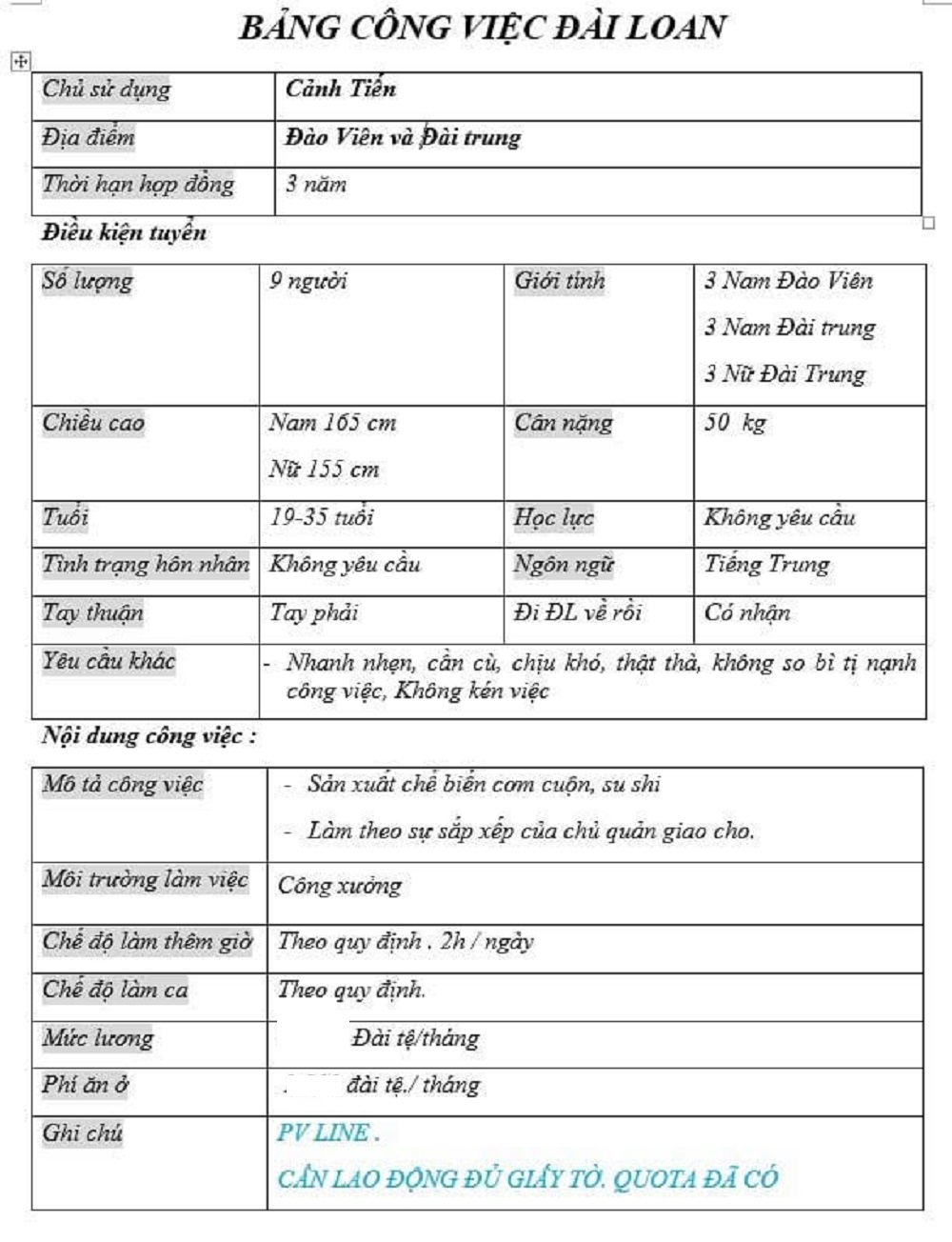 lương xkld đài loan